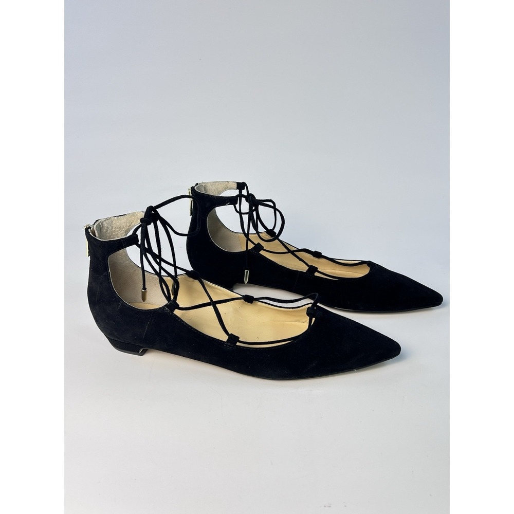 Ivanka Trump Tropica Womens 8.5M Black Suede Pointed Toe Lace Up Ankle Zip Flats - Picture 6 of 13